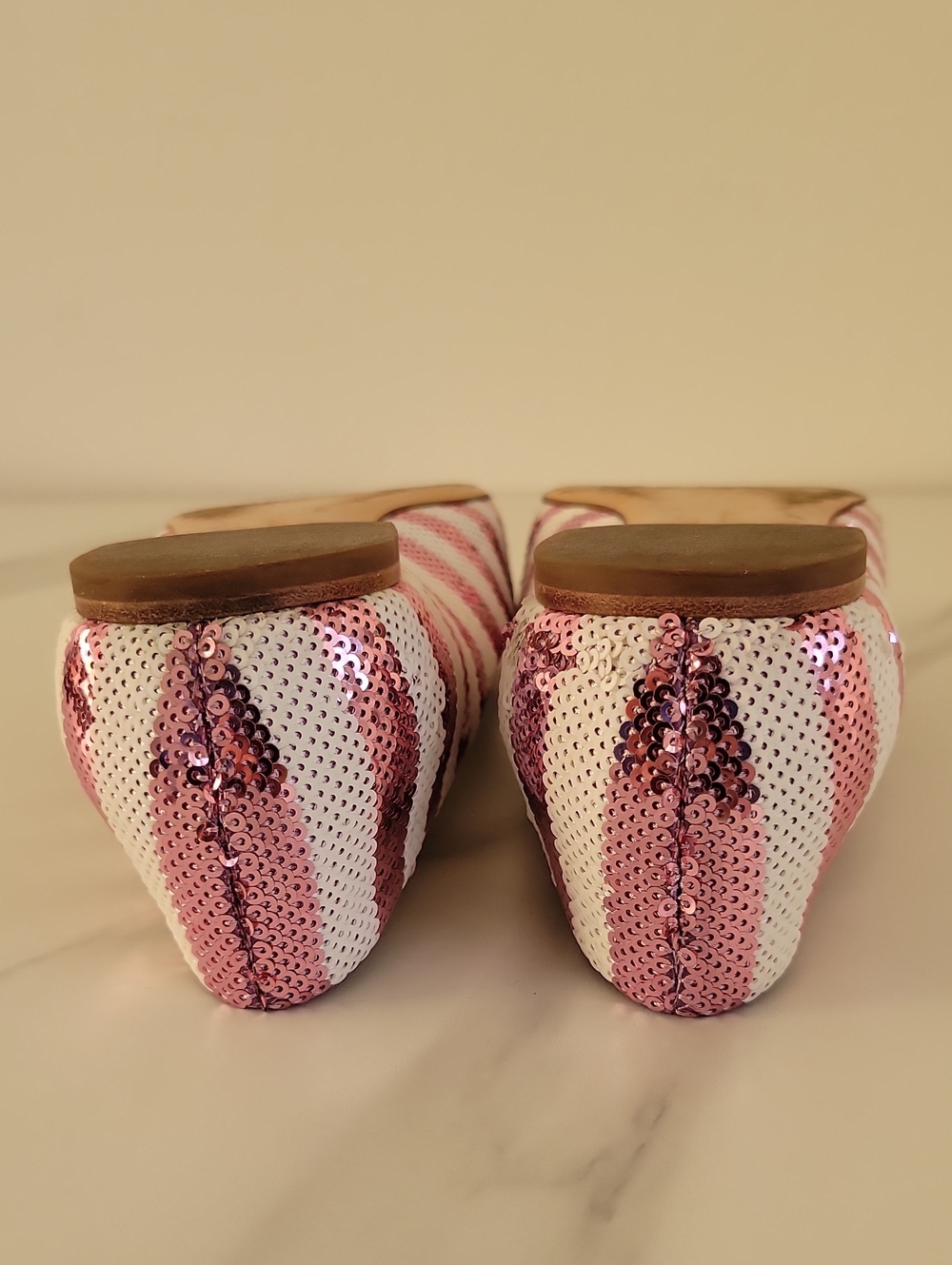 Salvatore Ferragamo Pink & White Sequined Bow Ballet Flats - Picture 14 of 16